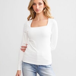 White Ribbed Long Sleeve Top